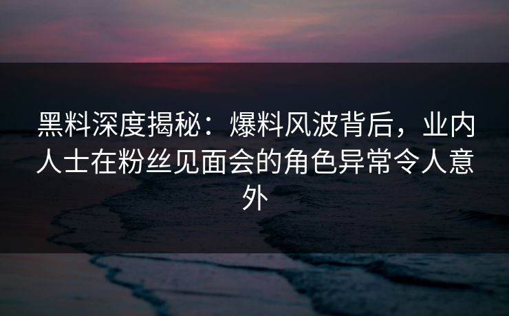 黑料深度揭秘：爆料风波背后，业内人士在粉丝见面会的角色异常令人意外