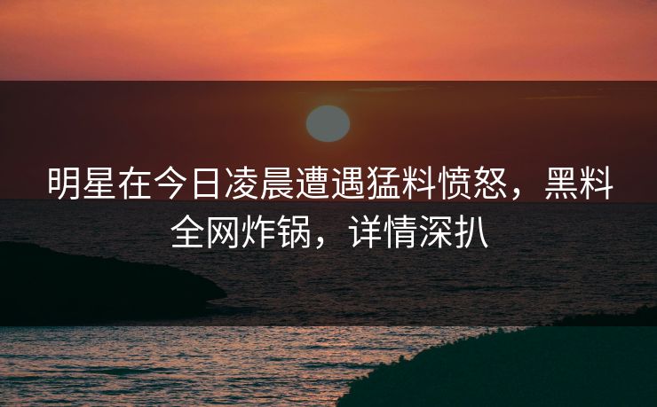 明星在今日凌晨遭遇猛料愤怒，黑料全网炸锅，详情深扒