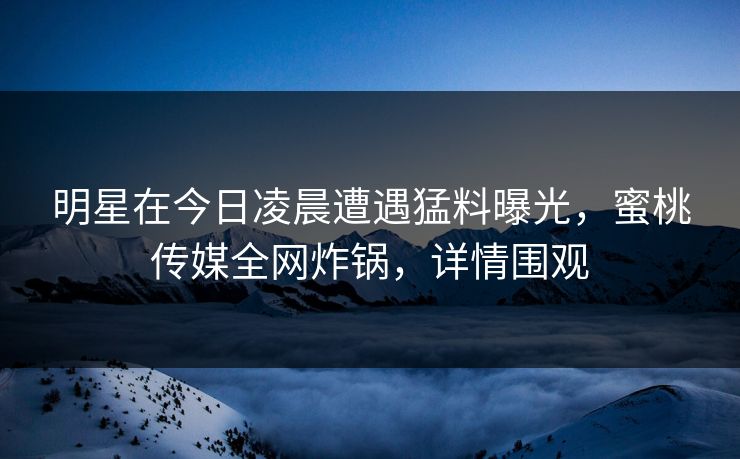 明星在今日凌晨遭遇猛料曝光，蜜桃传媒全网炸锅，详情围观