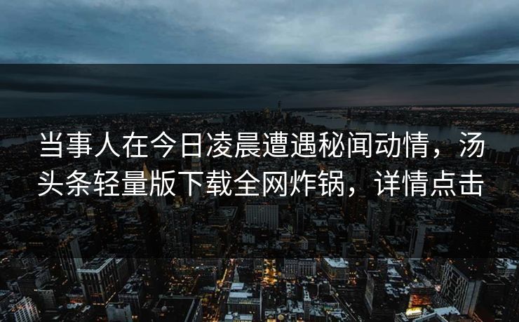 当事人在今日凌晨遭遇秘闻动情，汤头条轻量版下载全网炸锅，详情点击
