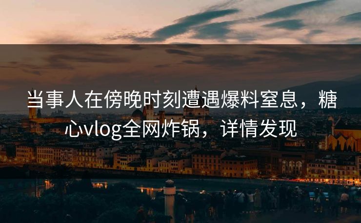 当事人在傍晚时刻遭遇爆料窒息，糖心vlog全网炸锅，详情发现