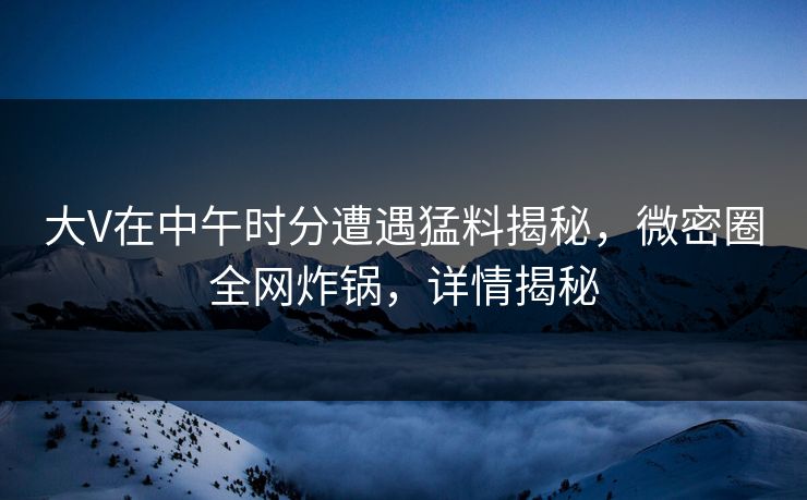 大V在中午时分遭遇猛料揭秘，微密圈全网炸锅，详情揭秘