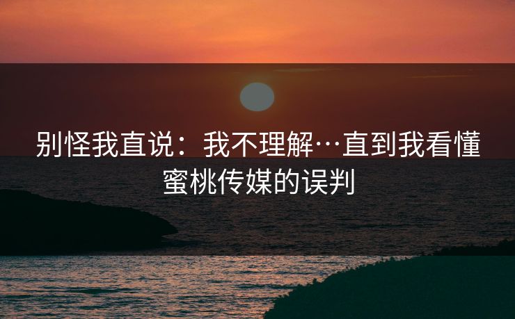 别怪我直说：我不理解…直到我看懂蜜桃传媒的误判